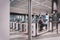 Air travelers pass through automated passport border control gates Milano Malpensa Airport. Electronic automatic passport check