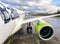 AirBaltic Aircraft preparation for departure in the Riga International Airport.