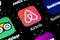 Airbnb application icon on Apple iPhone X screen close-up. Airbnb app icon. Airbnb.com is online website for booking rooms. social