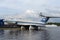 Airborne ekranoplan project 904 `Eaglet` at the Khimki reservoir in Moscow