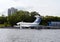 Airborne ekranoplan project 904 `Eaglet` at the Khimki reservoir in Moscow