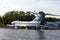 Airborne ekranoplan project 904 `Eaglet` at the Khimki reservoir in Moscow
