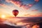 Airborne joy Hot summer sunrise, balloon travel, nature landscape freedom