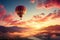 Airborne joy Hot summer sunrise, balloon travel, nature landscape freedom