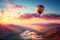 Airborne joy Hot summer sunrise, balloon travel, nature landscape freedom