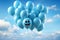 Airborne joy isolated blue balloon brings happiness on a white canvas