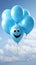 Airborne joy isolated blue balloon brings happiness on a white canvas