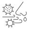 Airborne virus spread thin line icon. Person breath virus bacteria outline style pictogram on white background. Covid-19