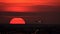 Airbus A320 airplane silhouette at sunset , final approach on runway