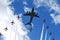 Airbus A400 military transport in a formation with Red Arrows (Hawk T1 aircraft)