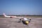 Airbus twin propeller wait and prepare and thai plane running take off on runway at  Udon Thani International Airport in Thailand