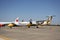 Airbus twin propeller wait and prepare and thai plane running take off on runway at  Udon Thani International Airport in Thailand