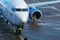 Aircraft Boeing 737 of Pobeda low cost airlines arrived at Vnukovo International airport in Moscow