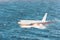 Aircraft crash falling into the sea, an explosion engine hit by splashing on the water