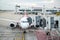 Aircraft docked to a jetway at the airport