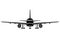 Aircraft flat icon, airplane silhouette, flying machine black and white drawing full face, plane front view, outline sketch,