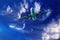 Aircraft in flight with cirrus cloud in blue sky. Australia.