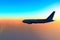 Aircraft in fly to sunset