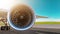 Aircraft jet engine close-up, airplane wing and chassis of landing gear wheel parked at the airport on a sky background, panorama.