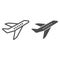 Aircraft line and solid icon, transport concept, flying plane sign on white background, airplane silhouette icon in