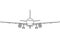 Aircraft linear black and white drawing full face, plane front view, airplane icon, outline sketch, flying machine silhouette,