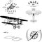 Aircraft logo set black airplane biplane vintage