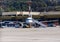 Aircraft maintenance before taking off on background of the airport building. Rhodes, Greece, Diagoras