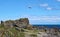 An aircraft makes it`s final approach to Wellington Airport over the rugged coast of the Cook Straits