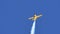 Aircraft performs aerobatics acrobat flies vertically upward in slow motion