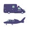 Aircraft or Plane and Van with Siren as SWAT Vehicle or Rescue Vehicle and Police Tactical Unit Vector Set