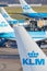 Aircraft rear wings of the Dutch airline KLM / Royal Dutch Airlines on Schiphol Airport, The Netherlands