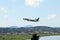 The aircraft of Ryanair Airlines taking off in Corfu International Airport