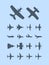 Aircraft silhouettes. Plane for travellers jet transportation vector aviation icons