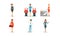 Aircraft Staff Characters. Stewardess Serving Drinks on the Plane Vector Illustrations Set