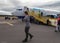 Aircraft and travellers at Kiruna Airport, Lapland, Sweden.