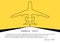 Aircraft. Vector sketch of continuous plane line on yellow background with space for text. Template banner, poster, background.