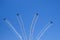 Aircrafts aerobatic group drawing Spanish flag figure in the sky