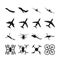 Aircrafts, helicopters, drones black vector icons