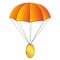 Airdrop concept parachute with coin isolated on white. Blank gold coin with place for logo or symbol