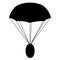 Airdrop concept parachute with coin silhouette icon isolated on white.