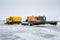 Airfield sweeper-vacuum machine and snowblower universal cleaning truck on the runway