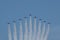 Airforce flypast at the Trooping of the Colour parade, above Buckingham Palace. Nine Red Arrow planes fly in formation.