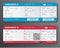 Airline boarding pass ticket tear-off element set, isolated on transparent background. Vector illustration. Red and blue passenger