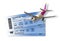 Airline boarding pass tickets isolated on white - Artwork on fuselage is totally invented as well as other content of the image