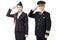 Airline captain and stewardess saluting