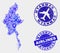 Airline Composition Vector Myanmar Map and Grunge Stamps