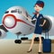 Airline hostess with airplane