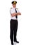 Airline pilot arms folded