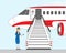 Airline Staff Stewardess Character, Flight Attendant, Air Hostess Girl Wearing Uniform and Cap Inviting Passengers