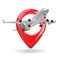 Airline travel concept. Airport pointer. Airplane and pin.